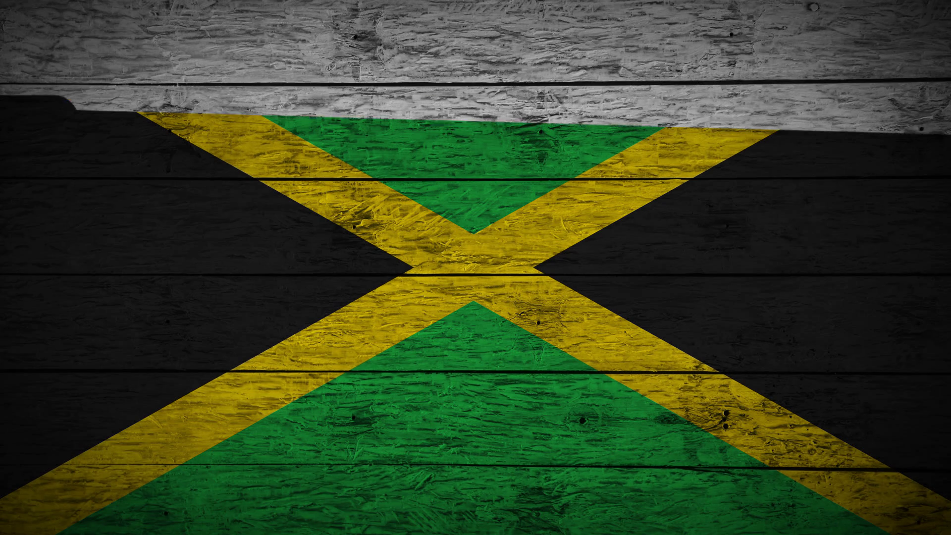 1920x1080 Painting Flag Of Jamaica On Old Wood Boards With Four Different - Jamaican Flag Painting