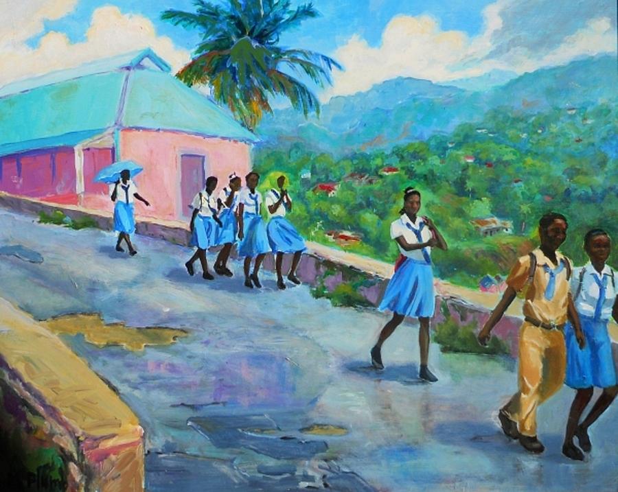 900x717 School's Out In Jamaica Painting By Margaret Plumb - Jamaican Painting