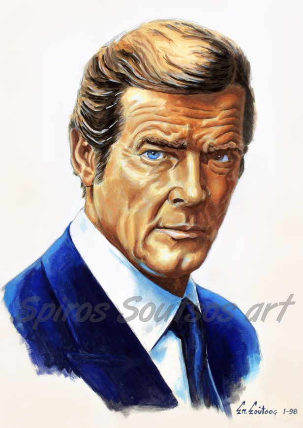 616x870 Roger Moore, James Bond 007 Painting Movie Poster Canvas Print Art - James Bond Painting