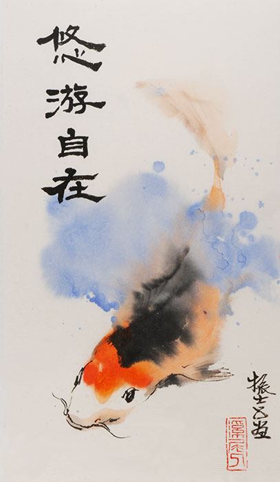 407x700 Chinese Painting Koi Fish Freedom - James Painting