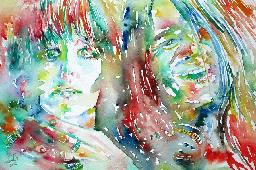 900x596 Janis Joplin And Grace Slick Watercolor Portrait.1 Painting By - Janis Joplin Painting