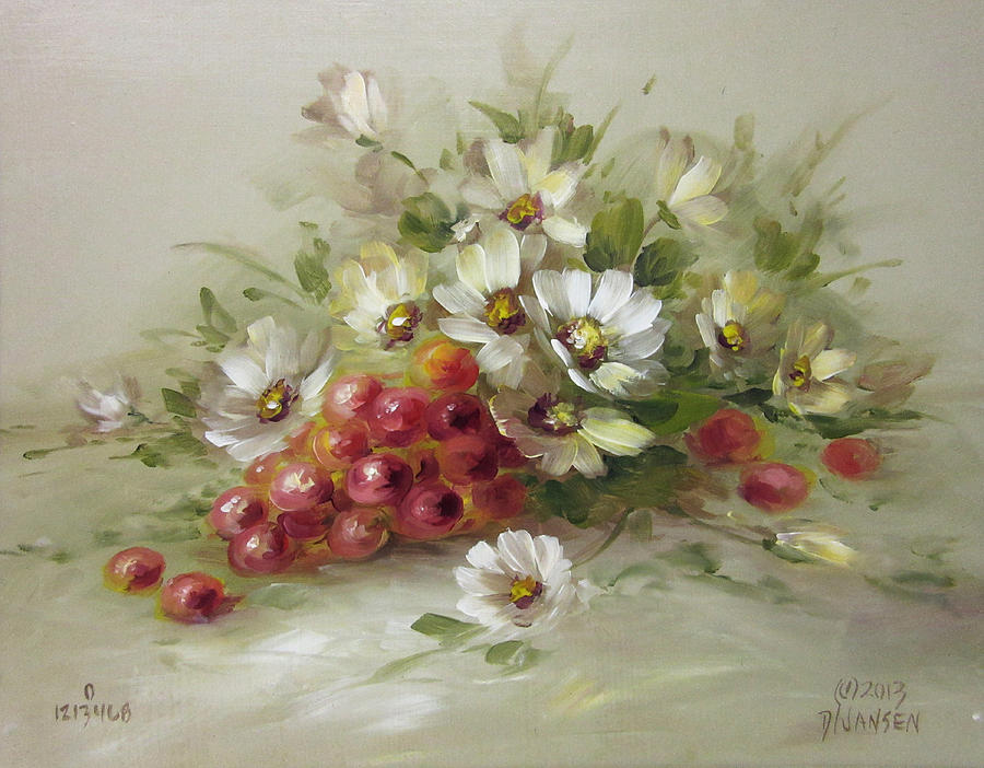 900x702 Grapes And Daisies Painting By David Jansen - Jansen Painting