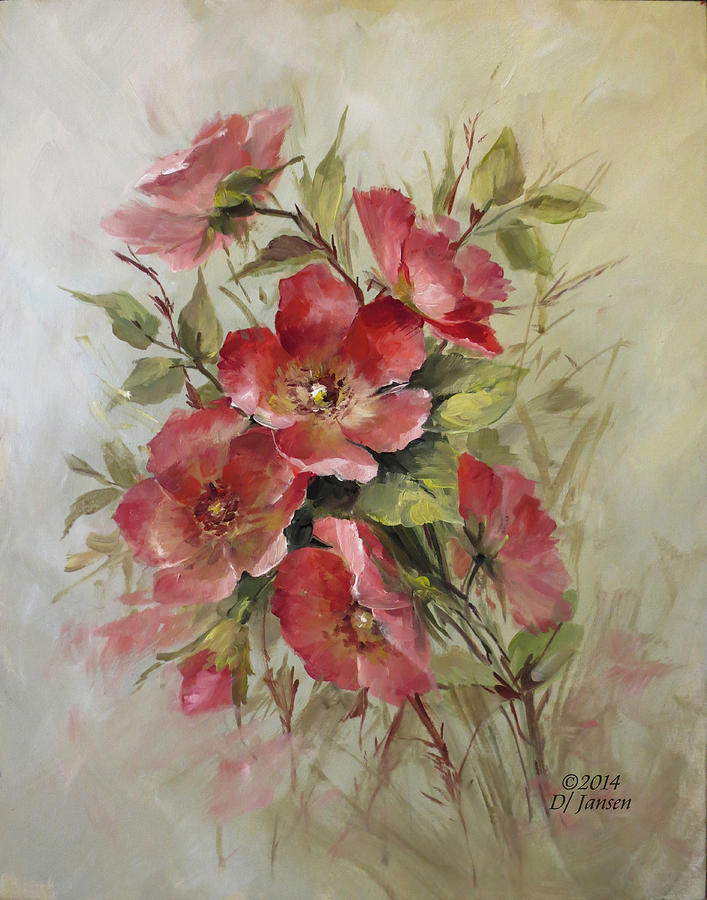 707x900 Wild Roses Painting By David Jansen - Jansen Painting