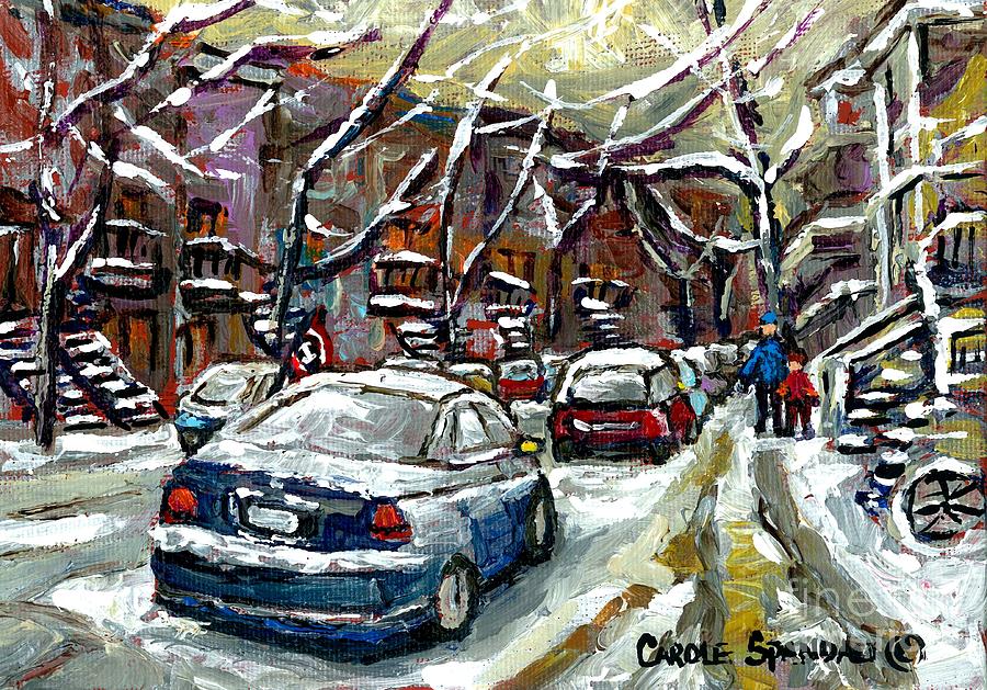 900x629 January In Montreal Snow Covered Streets Verdun Cars In Winter - January Painting