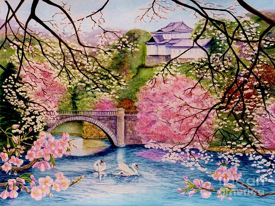 900x674 Japanese Temple Painting By Pauline Ross - Japanese Acrylic Painting