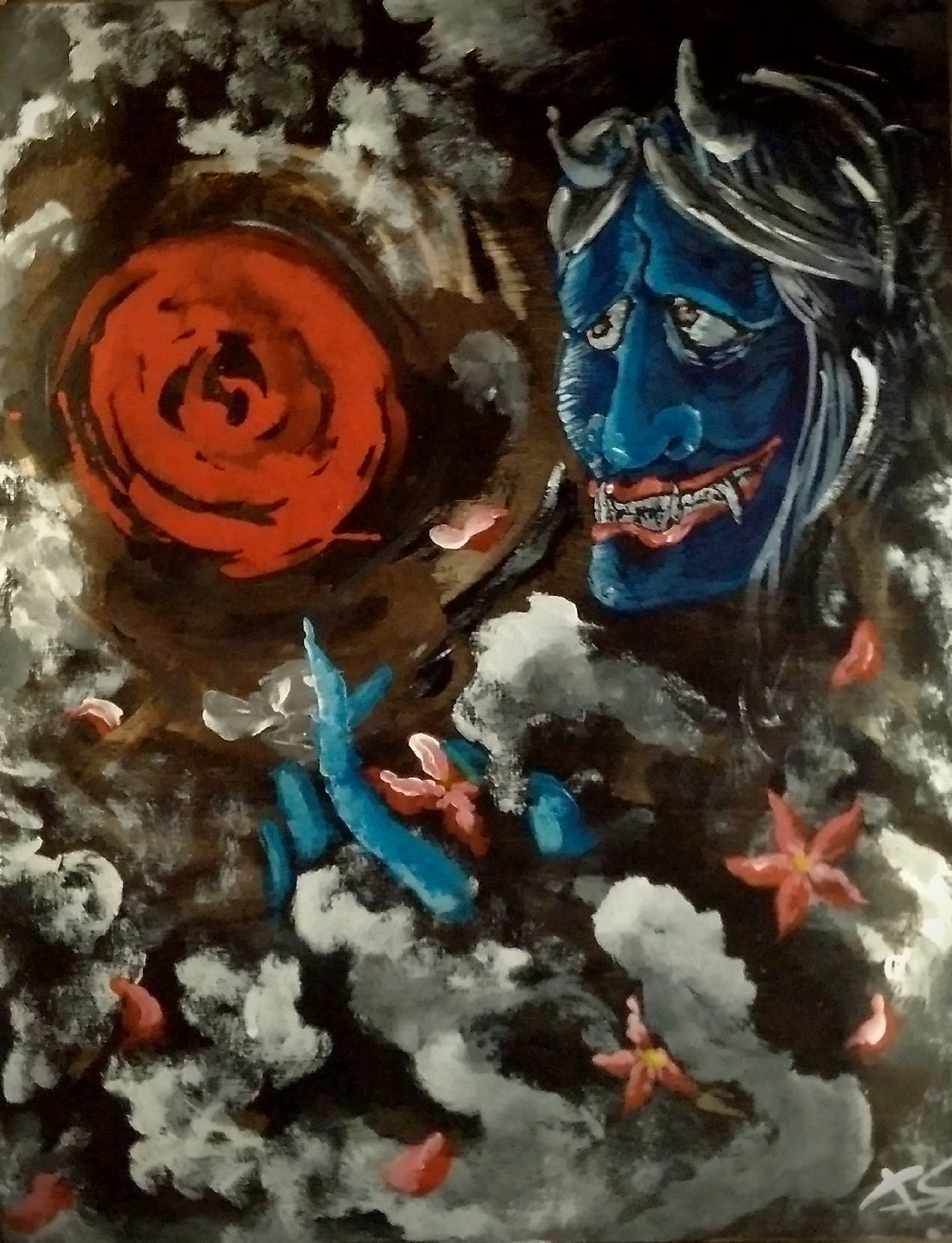 2068x2701 Xiaoshuo Liu Artwork Japanese Hannya Acrylic Painting Original - Japanese Acrylic Painting