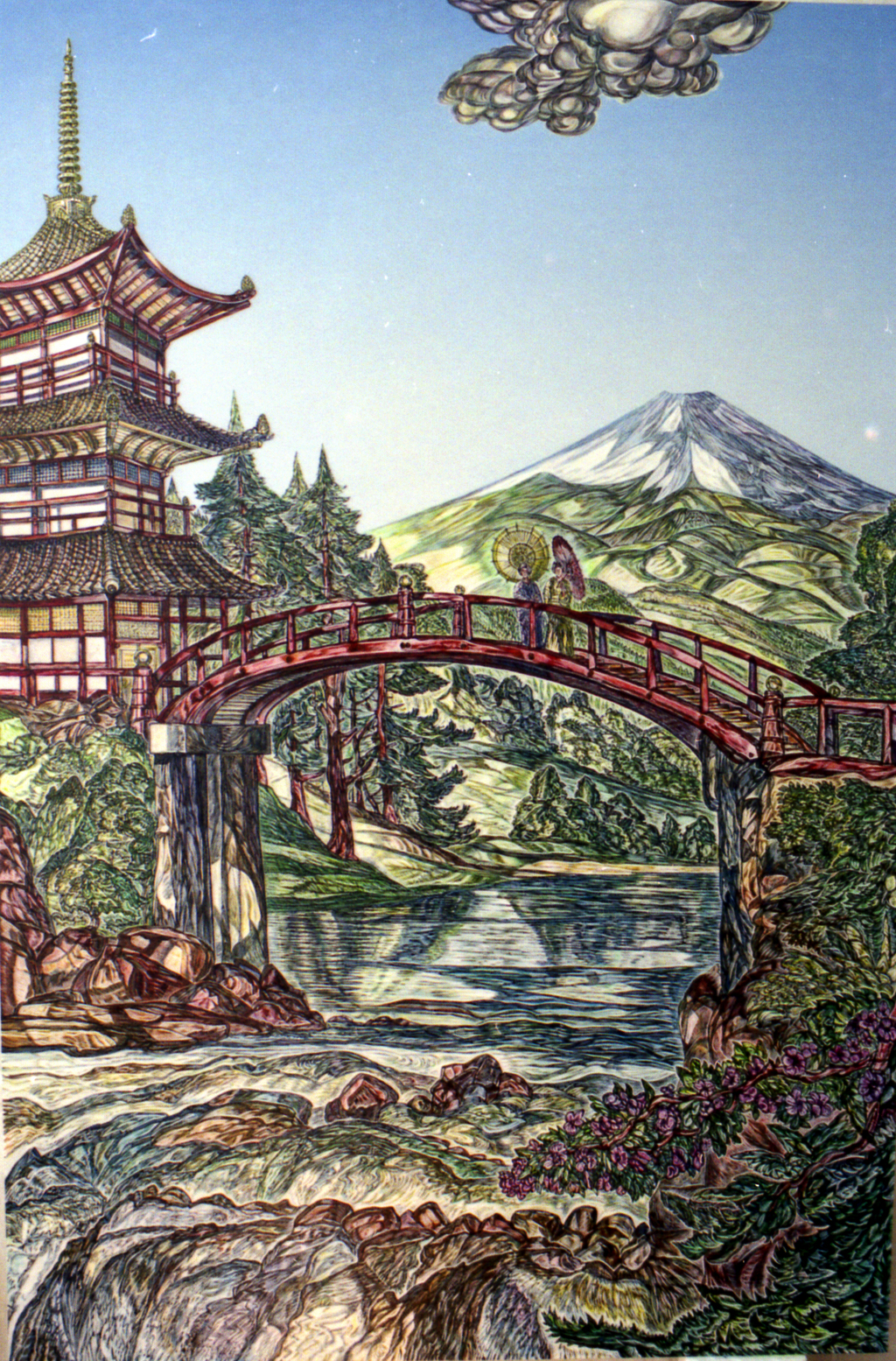 1024x1555 Austen Pinkerton Artwork Landscape On A Japanese Theme Original - Japanese Acrylic Painting