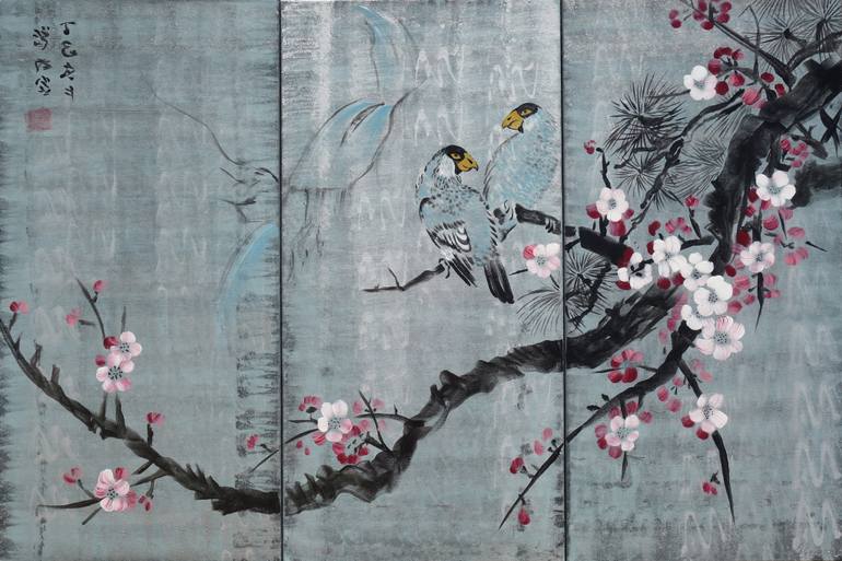 770x513 Saatchi Art Japan Art Cherry Blossom And Love Birds Japanese - Japanese Art Painting