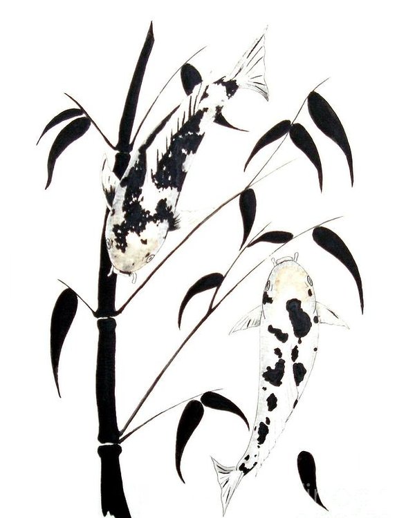 600x750 Japanese Koi Ginrin And Bekko Bamboo Painting Poster By Gordon - Japanese Bamboo Painting