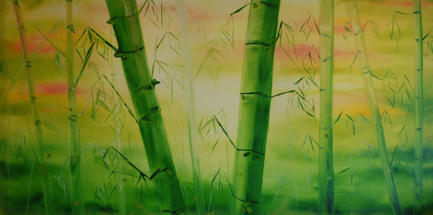 1500x746 Contemporary Ukiyo Inspired Japanese Bamboo Painting On Canvas By - Japanese Bamboo Painting