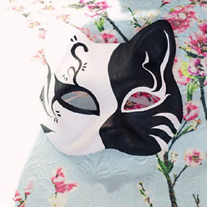 300x300 Half Face Hand Painted Japanese Fox Mask Demon Kitsune Cosplay - Japanese Black And White Painting