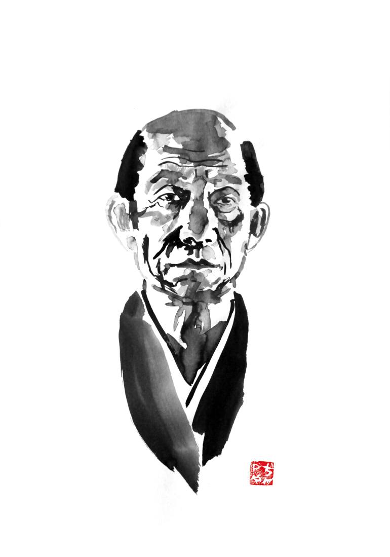 770x1099 Saatchi Art Old Japanese Man Painting By Pechane Sumie - Japanese Black And White Painting