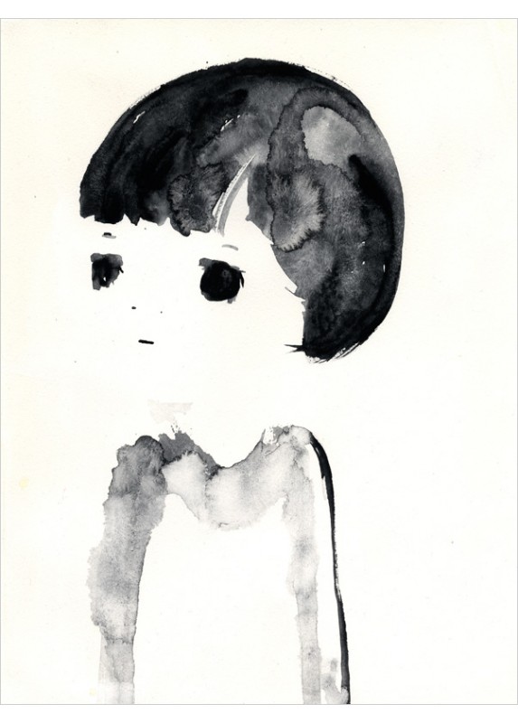 573x800 Black Amp White Portrait Of A Kid By Japanese Painter Kentaro Minoura - Japanese Black And White Painting