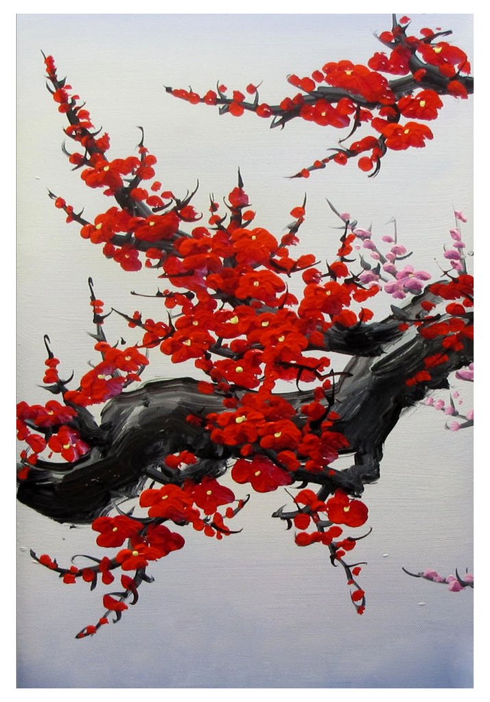 714x1023 Cherry Blossom Wall Art, Japan Cherry Blossom Art, Red Cherry - Japanese Blossom Painting