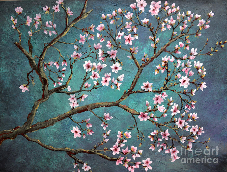 900x681 Cherry Blossom Painting By Nancy Bradley - Japanese Blossom Painting