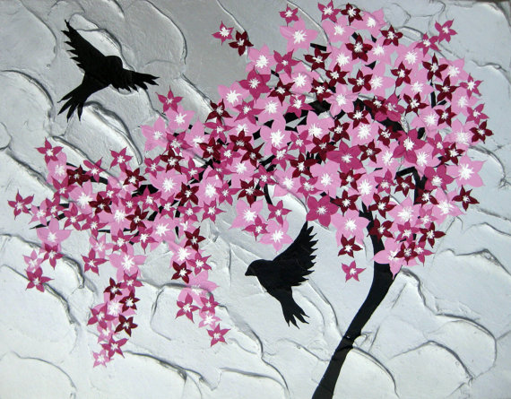 570x445 Pinknd Purple Painting Of Japanese Cherry Blossom Tree - Japanese Blossom Tree Painting
