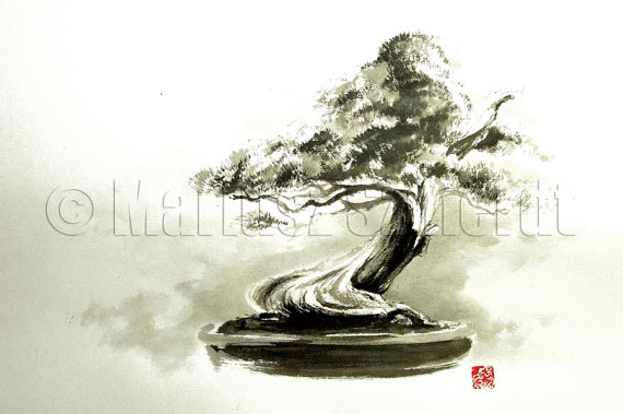 570x379 Bonsai Tree Bonsai Pot Pine Tree Wall Decor Asian Art Live - Japanese Bonsai Tree Painting