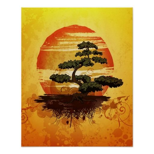 512x512 Japanese Bonsai Tree Sunset Poster Bonsai, Sunset - Japanese Bonsai Tree Painting