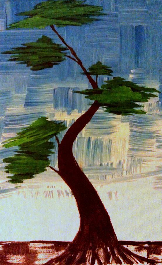 553x900 Blue Abstract Bonsai Tree Painting By Brad Scott - Japanese Bonsai Tree Painting