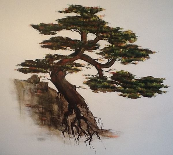 600x538 Japanese Trees Paintings - Japanese Bonsai Tree Painting
