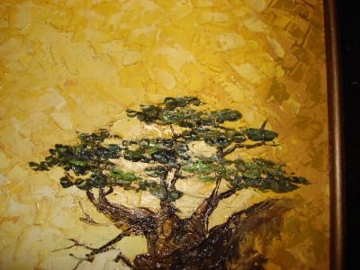 400x300 Vintage Oil Painting Laguna Beach Wave Rock Bonsai Tree Barbara - Japanese Bonsai Tree Painting