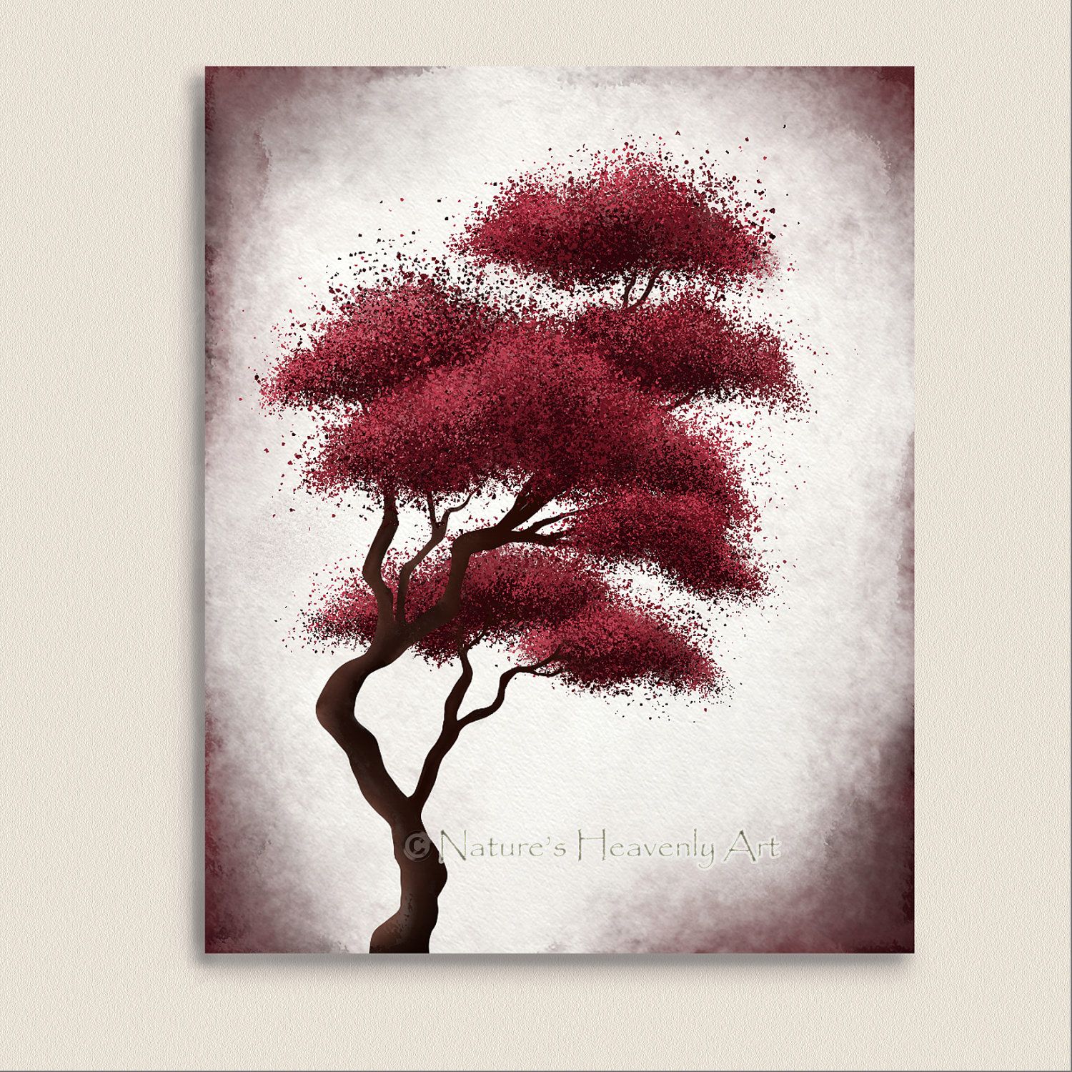 1500x1500 Wall Hangings Art Japanese Bonsai Tree Art, Red Wall Decor - Japanese Bonsai Tree Painting