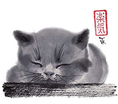 500x439 Print Sleepy Cat - Japanese Brush Painting
