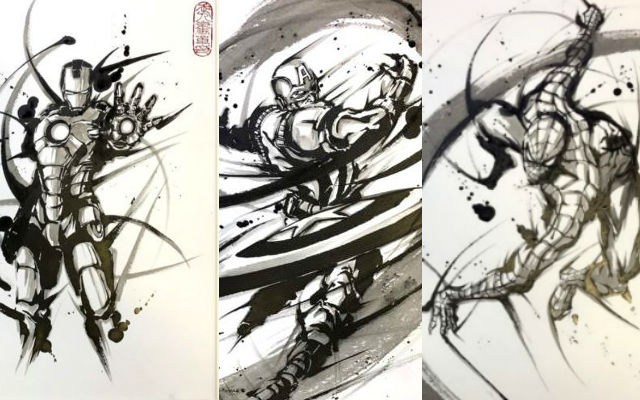 640x400 Samurai Portraits Of Marvel Super Heroes Using Japanese Ink - Japanese Cartoon Painting