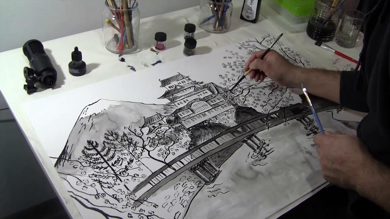 1280x720 Japanese Castle - Japanese Castle Painting