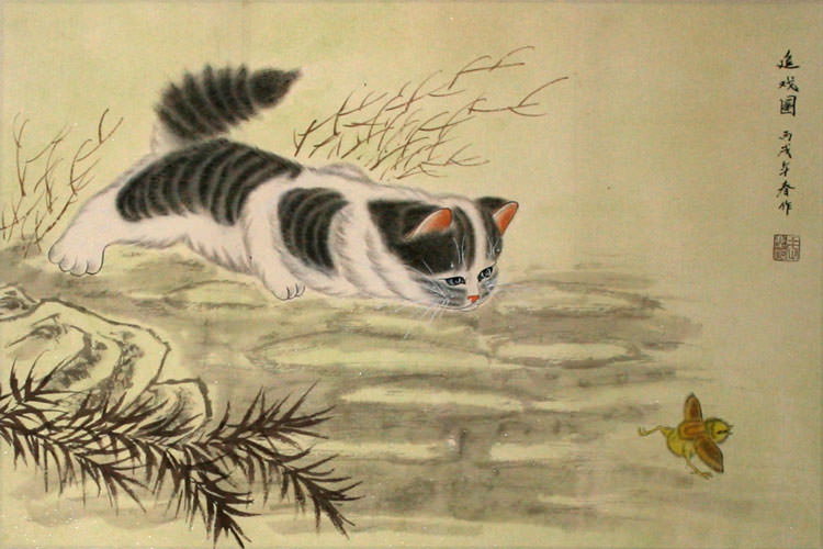 750x500 Amazing Japanese Cat Paintings Wall Scrolls - Japanese Cat Painting