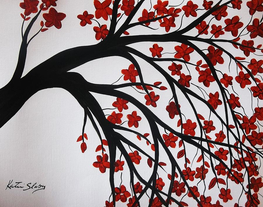 900x710 Japanese Cherry Blossoms Painting By Katie Slaby - Japanese Cherry Blossom Painting