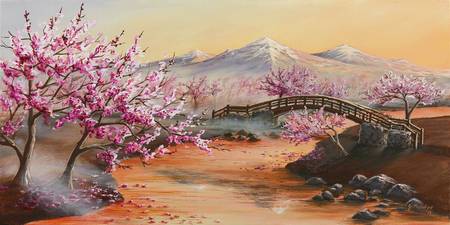 450x225 Stunning Japanese Cherry Blossom Paintings Painting - Japanese Cherry Blossom Painting