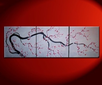 430x358 54x18 Custom Original Painting Of Blooming Cherry Blossom Branch - Japanese Cherry Blossom Painting Acrylic