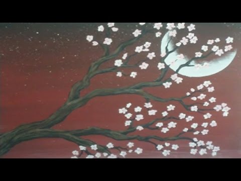 480x360 Acrylic Painting Cherry Blossom Moon Speedpainting - Japanese Cherry Blossom Painting Acrylic