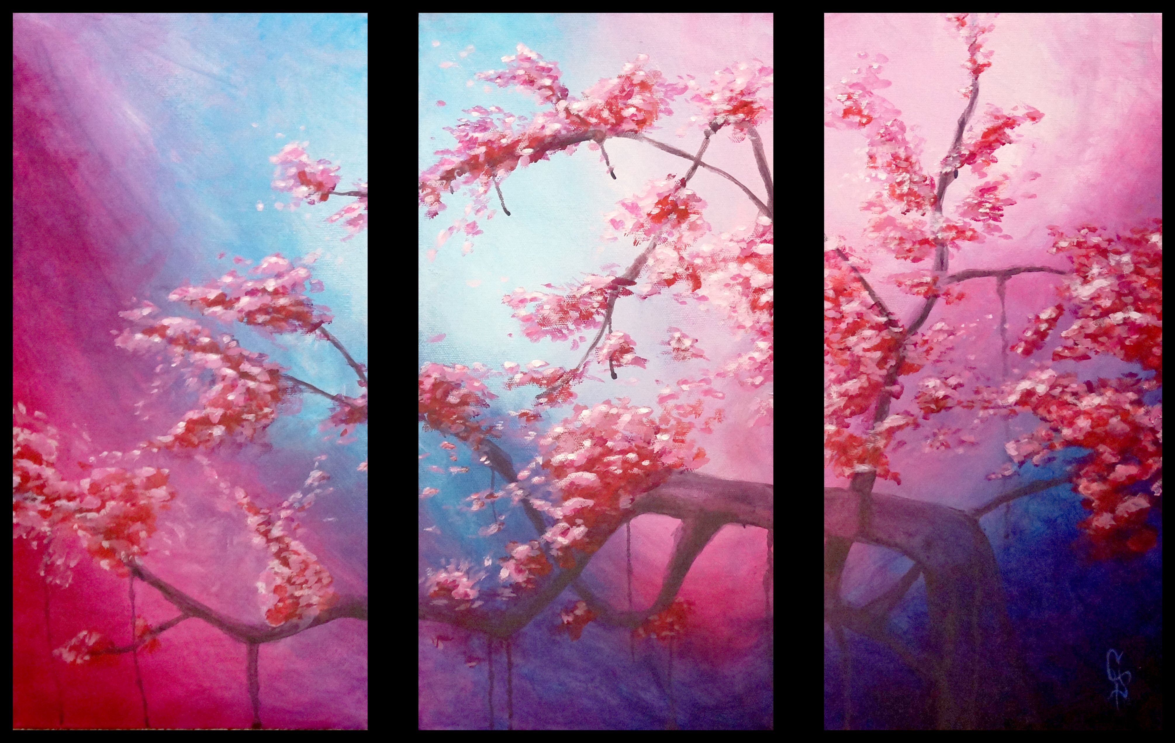 4020x2544 Cherry Blossom Painting Acrylic - Japanese Cherry Blossom Painting Acrylic