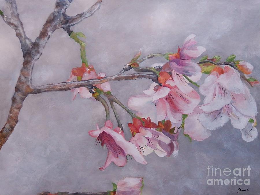 900x676 Japanese Cherry Blossom Tree Painting By Graciela Castro - Japanese Cherry Blossom Tree Painting