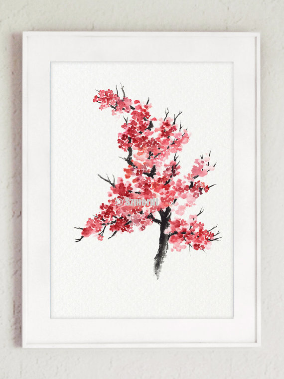 570x760 Japanese Cherry Blossom Abstract Flower Watercolor Painting - Japanese Cherry Blossom Watercolor Painting