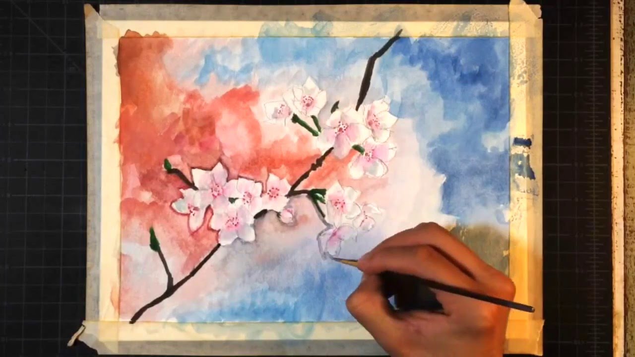 1280x720 Japanese Cherry Blossom Watercolor Time Lapse - Japanese Cherry Blossom Watercolor Painting