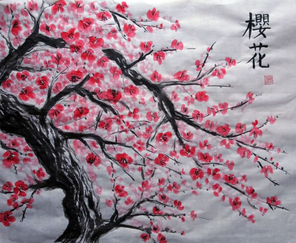 1023x839 Japanese Cherry Blossom Tree Nature Japanese - Japanese Cherry Tree Painting