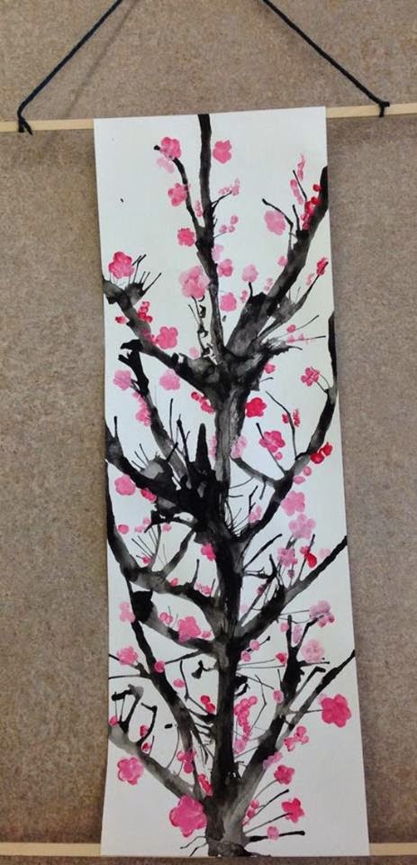 463x960 Lesson Examples Japanese Cherry Blossom Straw Painting - Japanese Cherry Tree Painting