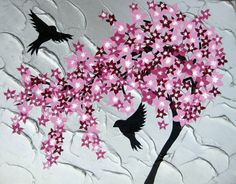 236x184 Cherry Blossom, Pink, Painting , Japanese , Tree, Canvas, Textured - Japanese Cherry Tree Painting
