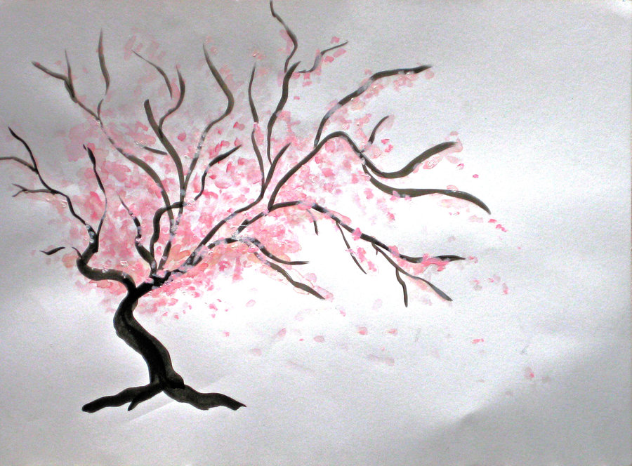 Japanese Cherry Tree Painting at PaintingValley.com | Explore ...