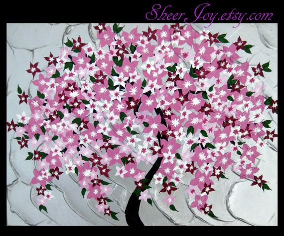 570x473 Small Gift For Wife, Japanese Tree Painting, Painting Of A Cherry - Japanese Cherry Tree Painting