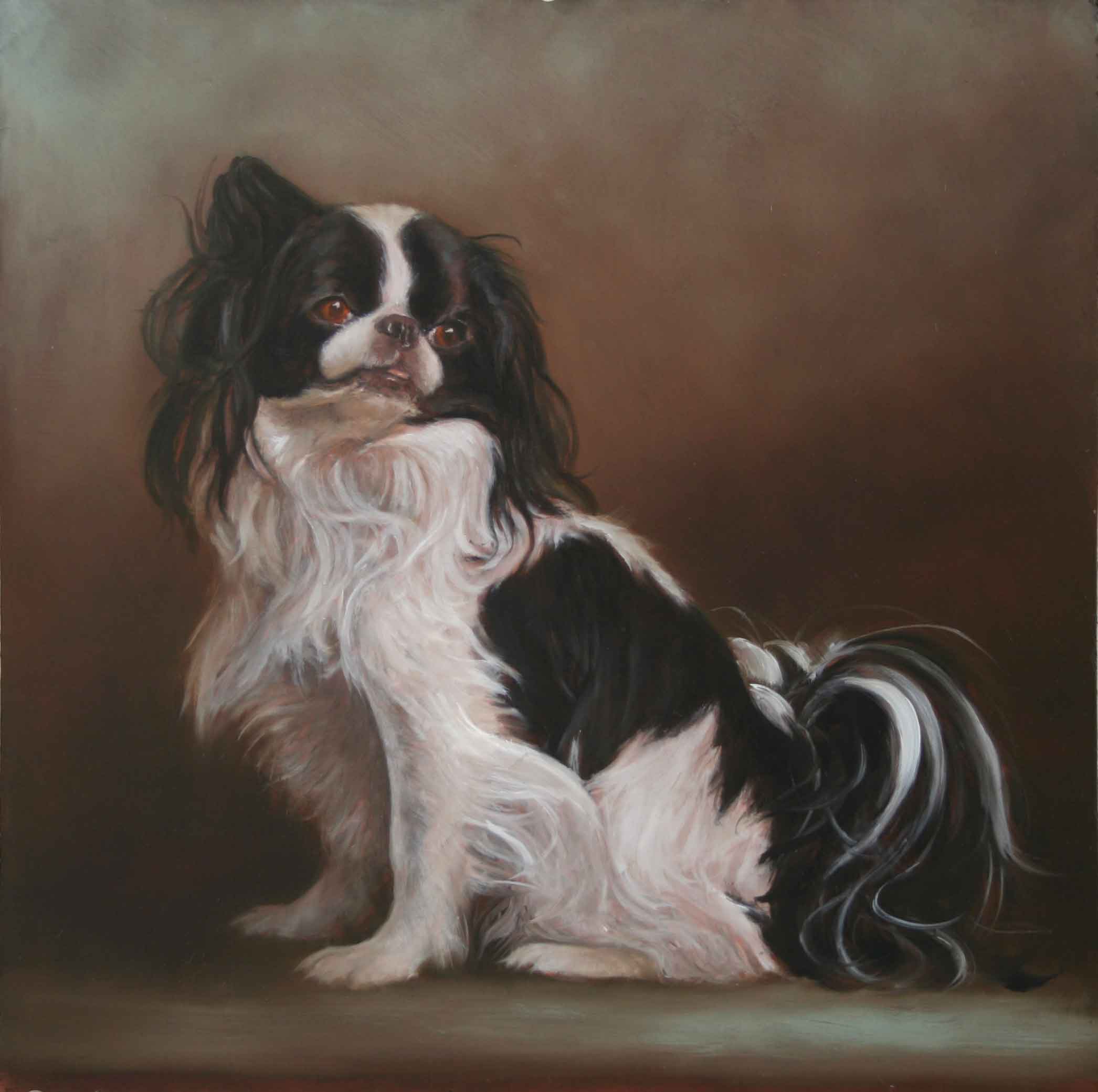 2092x2081 Birdie, Japanese Chin, Oil On Panel, X Madeline Falk - Japanese Chin Painting