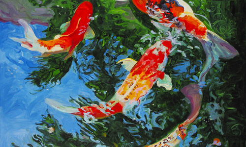 500x300 Koi Fish Paintings, Koi Paintings, Nature Paintings, Koi Artwork - Japanese Coy Fish Painting