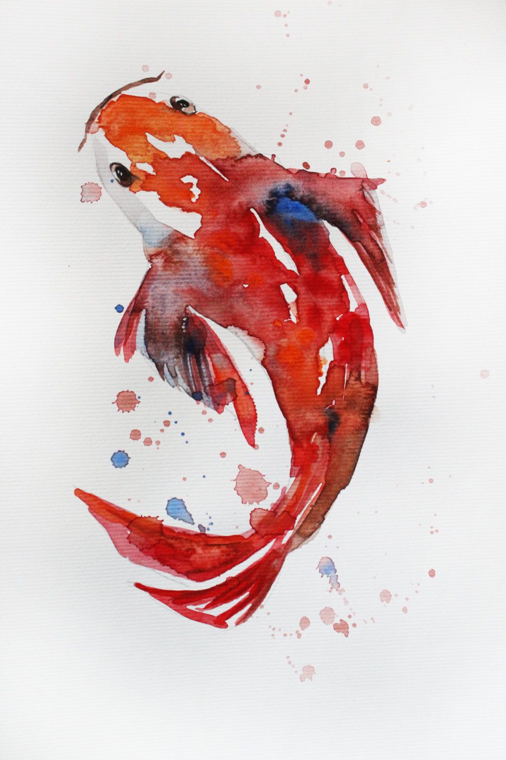 1000x1500 Original Watercolor Painting Koi Fish, Gold Fish, Sea Goldfish - Japanese Coy Fish Painting