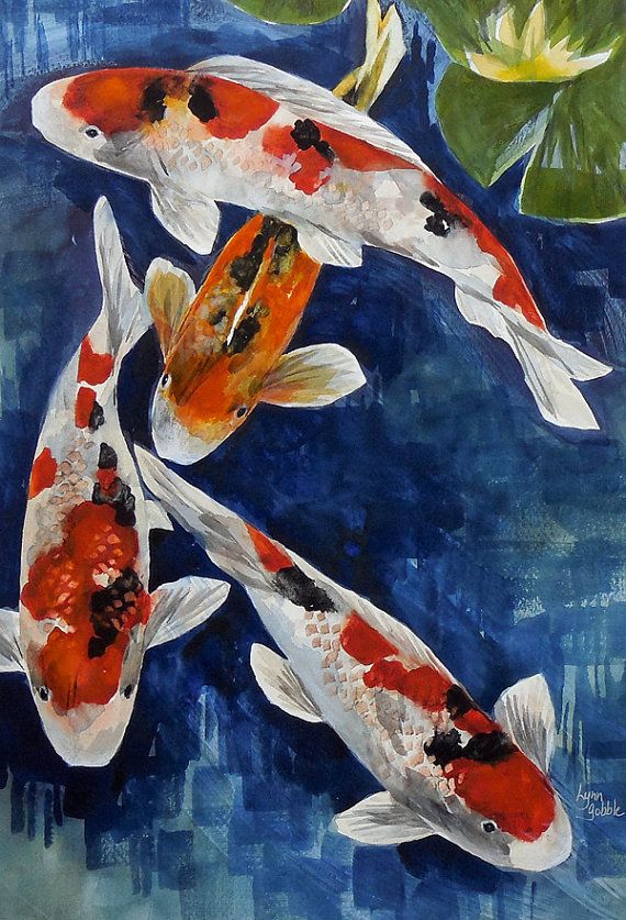 570x837 Original Watercolor Painting Koi Art, Koi Fish, Koi Pond, Japanese - Japanese Coy Fish Painting