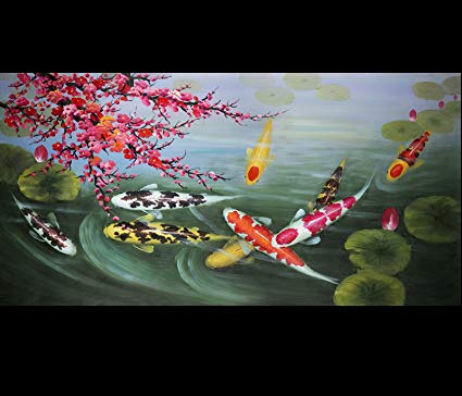 425x364 Japanese Koi Art Wall Art Framed Art Feng Shui Fish - Japanese Coy Fish Painting