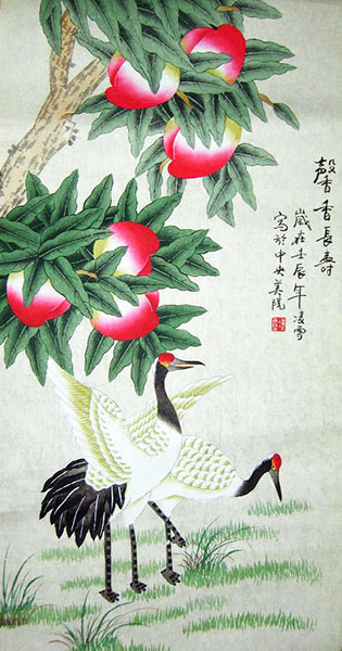 315x600 Longevity Chinese Japanese Crane Painting Wall Scroll Chinese - Japanese Crane Painting