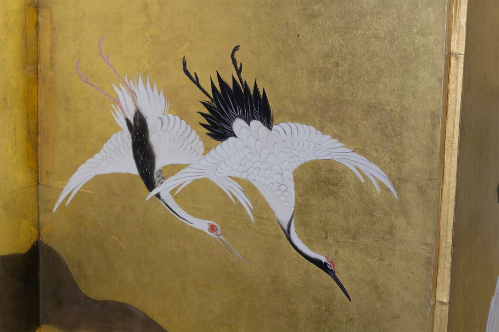 1024x682 Fine Large Japanese Edo Period Painted Crane Screen, Circa 1820 - Japanese Crane Painting